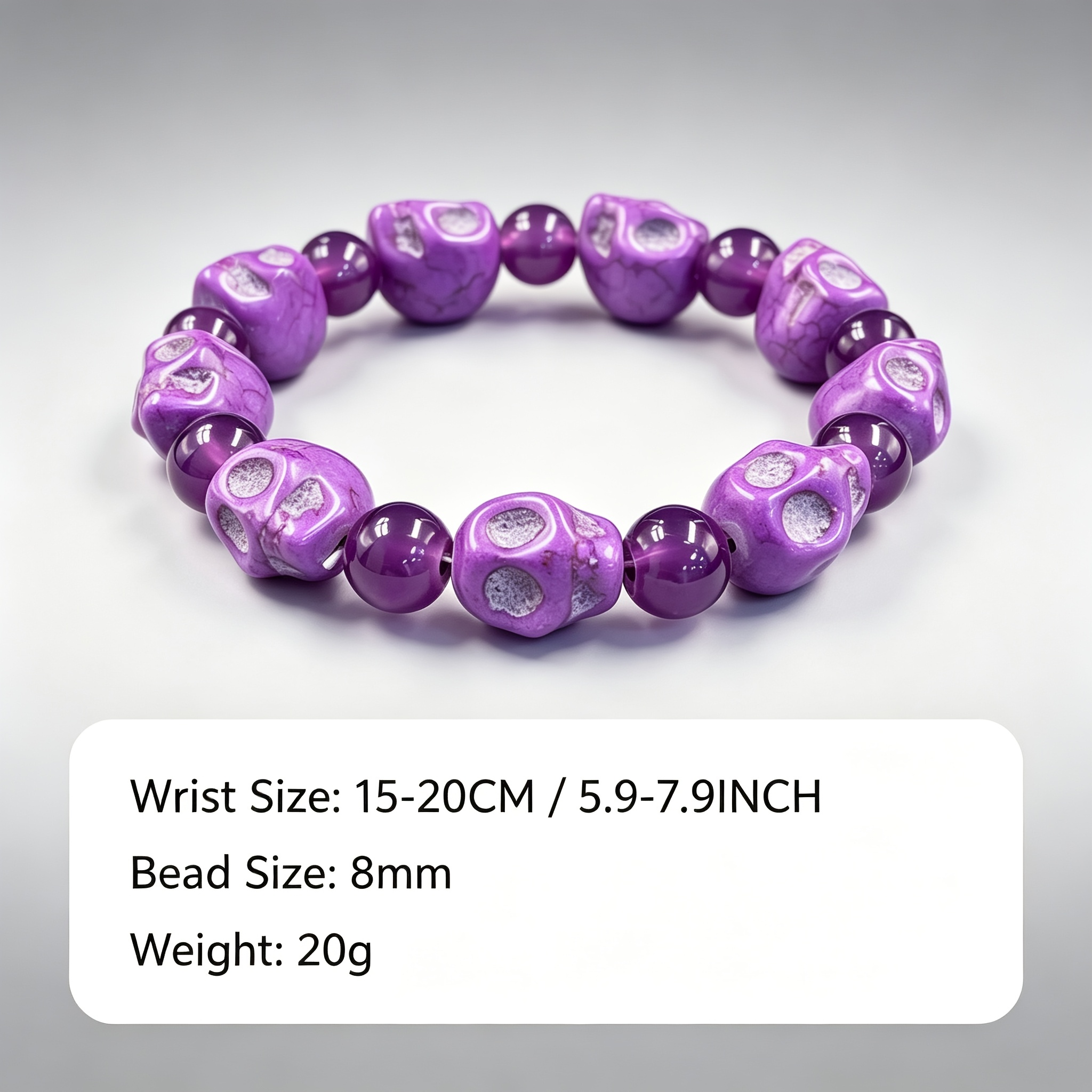 Carved Purple Skull Bracelet with Amethyst Beads